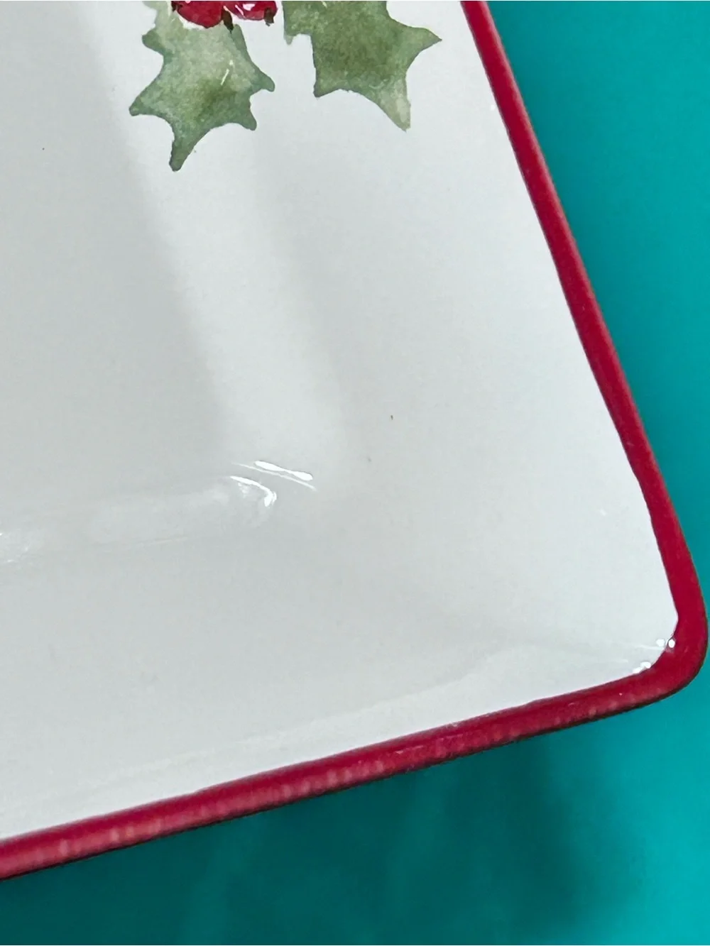 North Pole Trading Co Holly Berry Cardinal Ceramic Serving Platter Tray 14x8 NEW